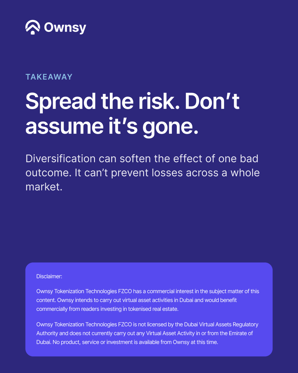 Ownsyofficial's tweet photo. 2/2
All your eggs in one basket? Diversification means spreading money across different assets, so one bad outcome has a smaller effect on the whole. It spreads risk, but it doesn't remove it.

Hypothetical numbers only.
#PropertyEducation #RealEstate #PropertyInvesting101 https://t.co/w7TQe3Cqpg