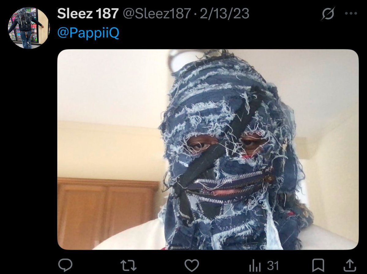Sleez187's tweet photo. @boolyboy123 Isn gone act like I grew up poor but I was on some hood shit for a decent part of my life still didn’t go to school for this shit and I actually make masks myself https://t.co/Mevyl4fgPv