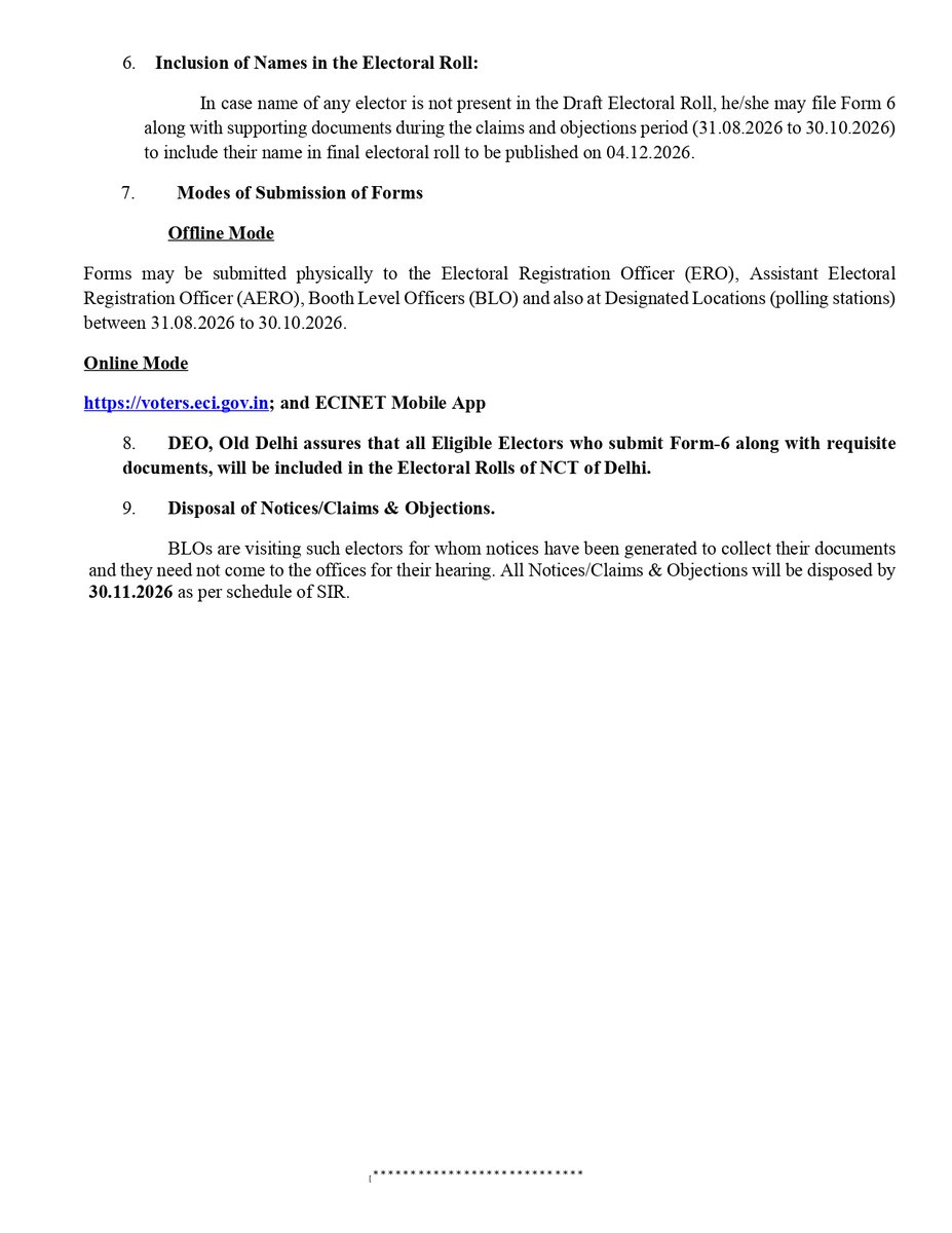 DEOOldDelhi's tweet photo. Press Note for special camp organized in Old Delhi District on 08.10.2026.

@ecisveep @ceodelhioffice #sir2026 , #SIRDelhi #SpecialCamp https://t.co/6JjaCaMeHl