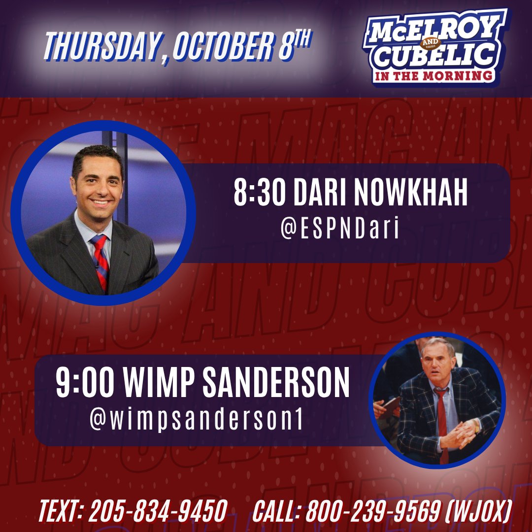 macandcube's tweet photo. Thursday #MacandCube

8:30 @ESPNDari 
9:00 @wimpsanderson1 

@WJOX945 
https://t.co/agNgyjlhn3
@YouTube (Jox945) https://t.co/v0o81IUPOS