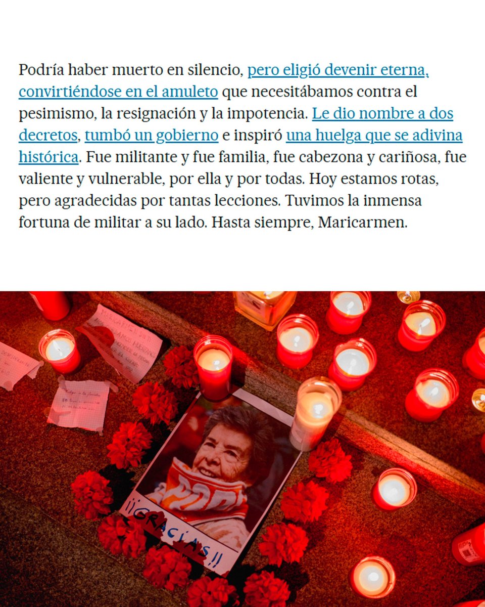 InquilinatoMad's tweet photo. Hasta siempre, Maricarmen! Hoy escribimos en el país una columna homenajeando a la mujer que decidió no morir en silencio, que dio nombre a dos decretos, tumbo el gobierno e inspiró una huelga que se adivina histórica. Te queremos ❤️ https://t.co/qDBdTyg8L9
