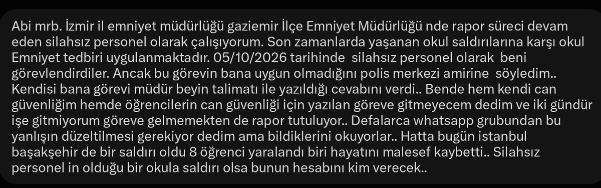 bombacimlym5's tweet photo. SİZDEN GELENLER....

YER-İZMİR @EmniyetIzmir 

Meslektaşımızın belirttiği gibi, Allah korusun bir saldırı olsa bu meslektaşımız ayağından ayakkabısını çıkarıp ayakkabısını mı atacak saldırgana... 

Şimdi bu meslektaşımız bu saçma duruma itiraz ettiği için görün bakın başına neler gelecek... YALAN MI?

@RTErdogan @tcbestepe @mustafaciftcitr @TC_icisleri @EmniyetGM