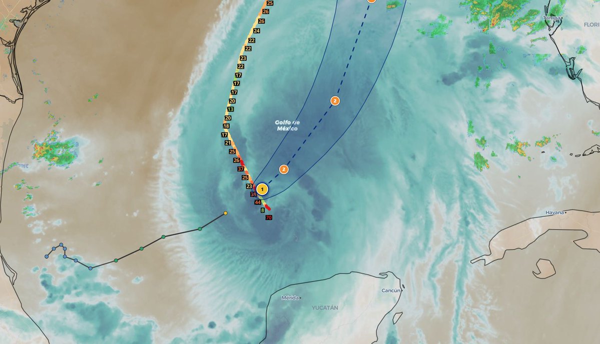 capitalweather's tweet photo. Isaias became the first hurricane in the Atlantic this season overnight. 

Now up to 80 mph sustained wind. It'll throw our region a wet Sunday, and perhaps a severe weather threat.  

Recon is in there now checking out the storm. Track it here: https://t.co/TcZ3ppVYQx https://t.co/LZLHIfM7Fx