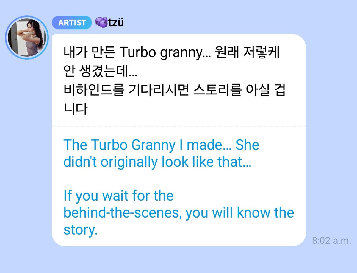 godmitzu's tweet photo. Tzuyu came to defend the Turbo Granny she made, it originally didn't look like that so wait for the behind the scenes story 😭 https://t.co/9gbutwcfu0