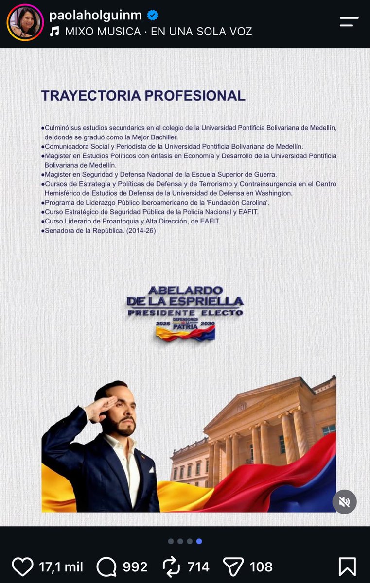 JenniferPedraz's tweet photo. La señora @PaolaHolguin, aparte de mala ministra, es una mentirosa: se presenta como Magister en Estudios Políticos pero, según la información que me entregó la misma @upbcolombia, no le ha otorgado ese título.

¿Cuál es la necesidad de mentir para inflar un perfil? En los documentos oficiales publicados en SIGEP no finge un posgrado para cuidarse legalmente, pero en las publicaciones del Gobierno y personales sí. De no ser porque pedimos formalmente la info, seguirían viéndonos la cara.

¿Dónde quedó la “extrema coherencia”? El título de la ministra Holguín, al igual que el “banco de talentos”, es una farsa. El mérito sometido a la Palanca y el arribismo como sello de este Gobierno.