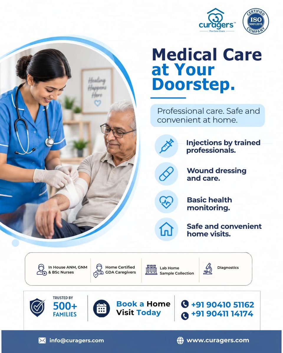 CuragersHealth's tweet photo. 🩺🏠 Medical Care at Your Doorstep
Professional and convenient home healthcare support including injections, wound dressing, basic health monitoring and home visits.
📞 +91 90410 51162 | +91 90411 14174
#MedicalCareAtHome #HomeHealthcare #WoundCare #HealthMonitoring #HomeNursing https://t.co/GwrNfg6g80