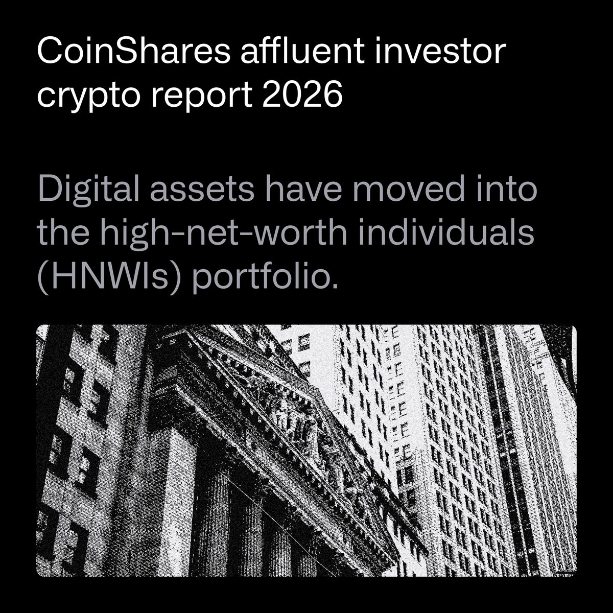 CoinSharesCo's tweet photo. How are digital assets fitting into private wealth in 2026?

Our latest survey looks beyond adoption to investor conviction, strategy and the forces shaping allocation decisions across seven markets.

Explore the full findings: https://t.co/QdawRLzKgi https://t.co/nb2yDu7ygr