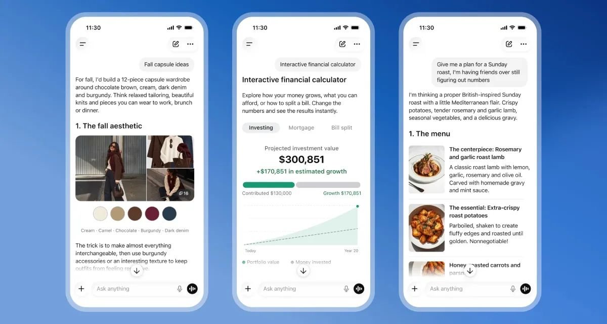 jmatuk's tweet photo. Ahora verás a ChatGPT mostrar más que texto. @OpenAI estrenó Intelligent UI, una interfaz que dejará de ofrecer sólo respuestas en texto para ofrecer respuestas con más elementos visuales e interactivos que hagan más sencillo su entendimiento. Estará disponible para todos. https://t.co/aRUMC55ocg