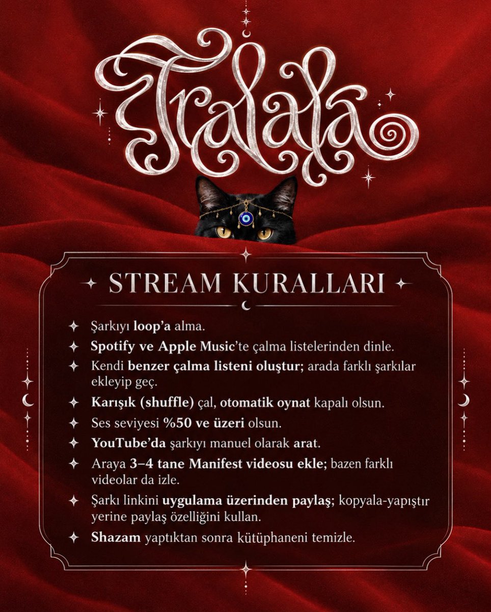 manifamcity's tweet photo. işte TRALALA için ilk 24 saat hedeflerimiz ve stream kurallarımız! ❤️‍🔥

kızlarımızın ilk ingilizce single’ına hak ettiği dinlenmeleri vermek için hepimize iş düşüyor. kuralları hatırlayalım, akşam hep birlikte TRALALA’ya odaklanıyoruz. 🧿 https://t.co/MxrHo91L9S