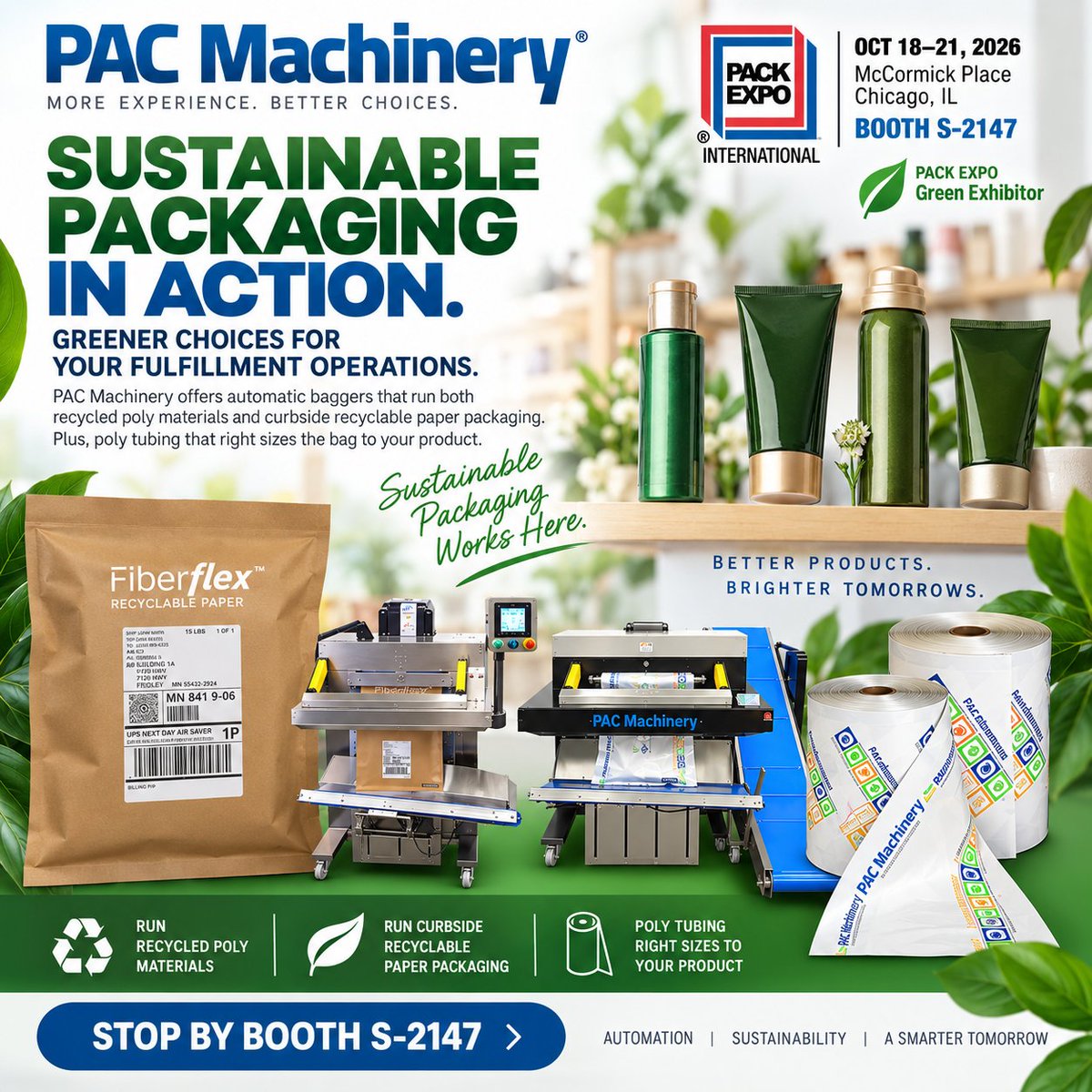 Pac_Machinery's tweet photo. More #sustainablepackaging choices start with flexibility. 🌱
PAC has #automaticbaggers that can run #recycled poly material & curbside recyclable paper #packaging. See what’s possible #PACKEXPOInternational 2026, Booth S-2147.
https://t.co/EOURISCyhQ
#PACKEXPO #GreenPackaging https://t.co/GsSzbHffdW