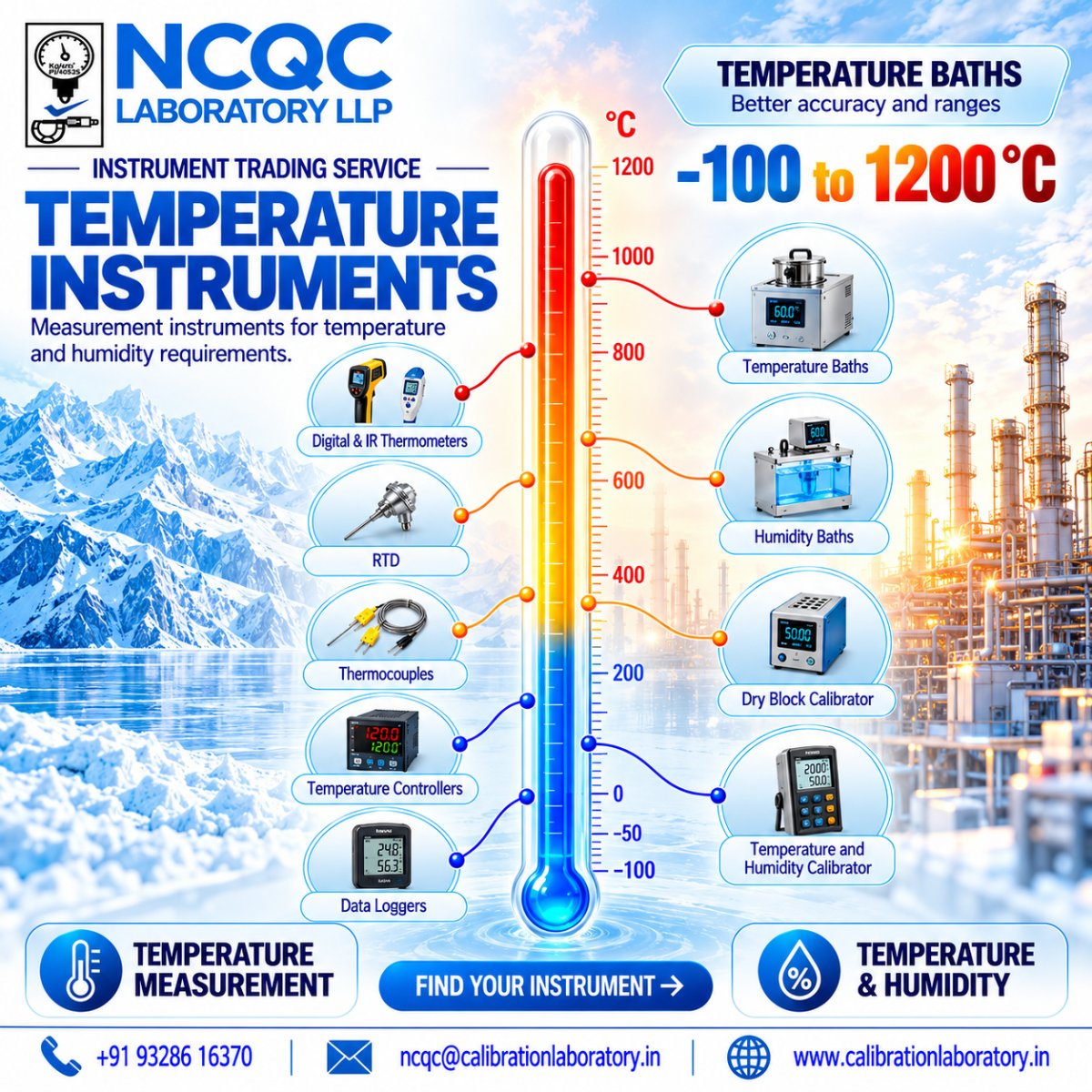 NcqcLab's tweet photo. 🌡️ Find the right temperature &amp; humidity instruments with NCQC! From thermometers, RTDs &amp; thermocouples to data loggers, baths &amp; calibrators—solutions tailored to your measurement range, accuracy &amp; application. 📞 +91 93286 16370 https://t.co/aOaVoizmJ1
