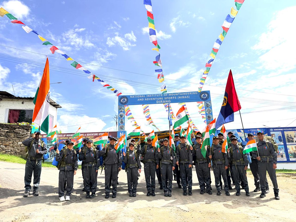 ncc_gp's tweet photo. NCC CADETS EMBARK ON THE HISTORIC BAILEY’S TRAIL
30 NCC cadets from Assam & Arunachal Pradesh embark on a challenging High-Altitude Trekking Expedition along the historic Bailey’s Trail, traversing rugged Himalayan terrain at altitudes reaching 17,000 ft.
The expedition, being conducted from 05–20 Oct 2026, is organised by 2 Arunachal Pradesh Battalion NCC, Tawang, in collaboration with NIMAS, Dirang, under the aegis of NCC North Eastern Region Directorate.
The expedition was flagged off at NIMAS by Brig Mayank Vaid, Group Commander, NCC Group HQ Tezpur, Mr Choikey Dondup, ADC Dirang, and Col R S Jamwal, SM, VSM**, Director NIMAS.
The trek aims to foster endurance, leadership, self-reliance, teamwork and the spirit of adventure, while enabling cadets to experience the spectacular Himalayan landscape and rich cultural heritage of Western Arunachal Pradesh. @nccner @HQ_DG_NCC