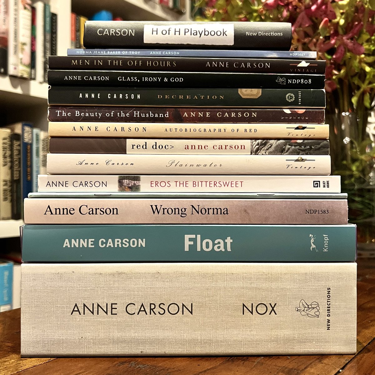 TheLuisPanini's tweet photo. If you want to be tossed by a wave of grief, try NOX. If you seek reinterpretation, check out Autobiography of Red. If you are on the hunt for a poet with 1,000 heads, “go with the” Float. If you have ever felt like you love what destroys you, pick up The Beauty of the Husband. https://t.co/y9wmy1R4es