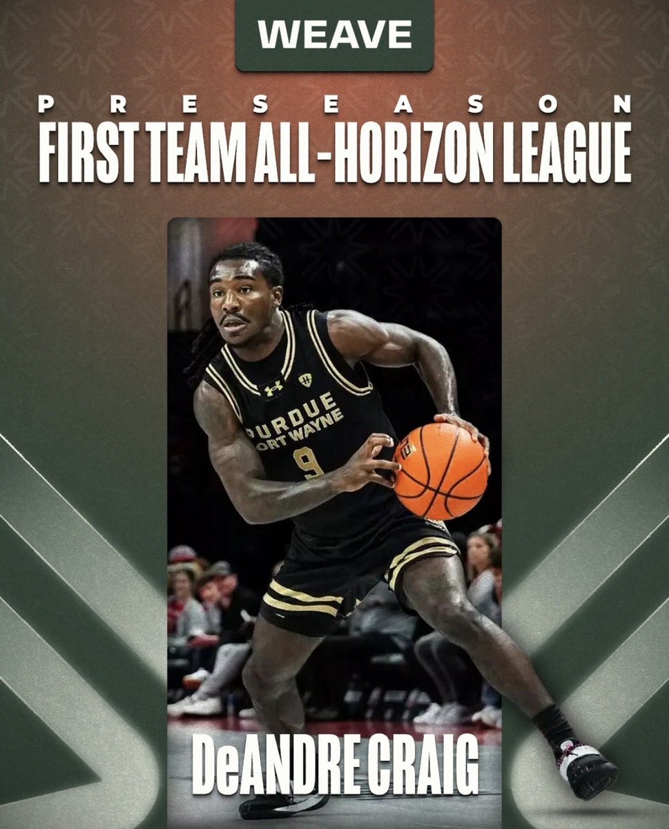 WEAVE's tweet photo. Congratulations to DeAndre Craig on being named to the Preseason All-Horizon First Team. #WEAVE 🧶 https://t.co/Qr9BwAvH1o