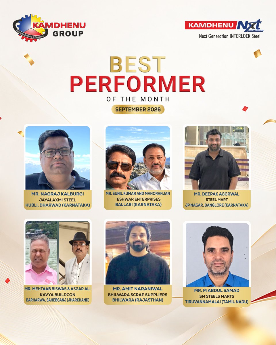 Kamdhenu_Steel's tweet photo. Every milestone has a story of hard work behind it. 🌟
Recognising our Best Performer of the Month for the dedication, determination, and results that make a difference.
Congratulations on this well-deserved recognition!
#Kamdhenu #TopPerformer #KamdhenuGroup #TeamExcellence https://t.co/OXSTsEICef
