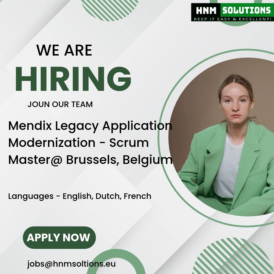 HNM_SolutionsEU's tweet photo. We are Hiring!! Looking for #Mendix Legacy Application Modernization - Scrum Master@ Brussels Belgium
Language:  French, Dutch, English
Full time with HNM Solutions  Interested? Can apply at jobs@hnmsolutions.eu
#hnmsolutions
#Hiring
#HIRINGNOW https://t.co/FAKY19zqih