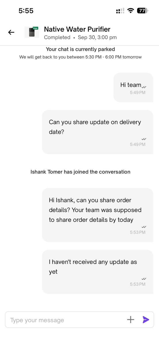 rishabh0201's tweet photo. Update:
No surprise from @urbancompany_UC .
It has been 48 hours has promised by #TusharSingh.
My bet is that #IshankTomer is going to ask for another 24-48 hours before with no real resolution.
Let’s see, what he does. https://t.co/HcI3teS4iD