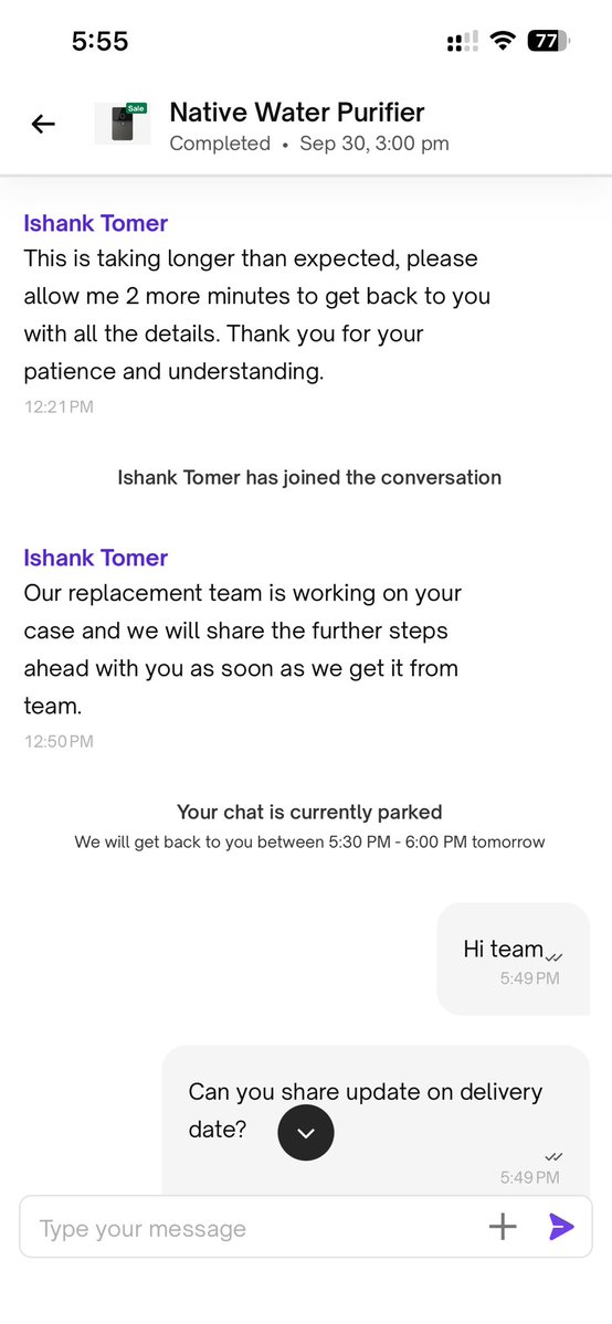 rishabh0201's tweet photo. Update:
No surprise from @urbancompany_UC .
It has been 48 hours has promised by #TusharSingh.
My bet is that #IshankTomer is going to ask for another 24-48 hours before with no real resolution.
Let’s see, what he does. https://t.co/HcI3teS4iD