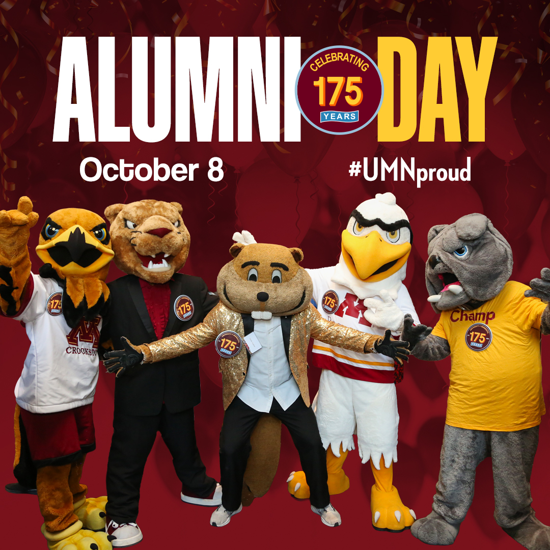 UMNAlumni's tweet photo. 📣 It is officially University of Minnesota Alumni Day! 📣 Whether you are a Golden Eagle, a Bulldog, a Cougar, a Raptor, or a Gopher, today's the day to wear your Maroon and Gold and post to your social media using #UMNproud. Finish this phrase: "I'm proud to be a UMN alum/fan/friend because ..." 🔗 https://t.co/liFKIWov4p or LINK IN BIO