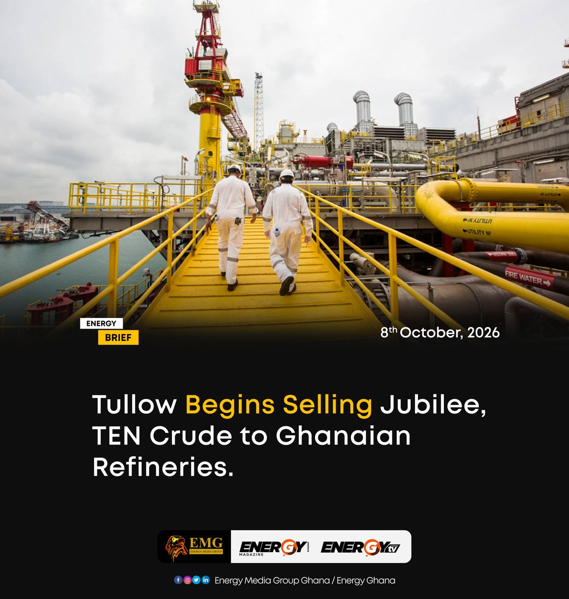 _EnergyGhana's tweet photo. Tullow Oil has begun selling crude from Ghana’s Jubilee and TEN fields to local refineries, marking a major step towards increasing domestic crude refining. Read more https://t.co/fYdPhVFyVD https://t.co/jdICvbpz7Z