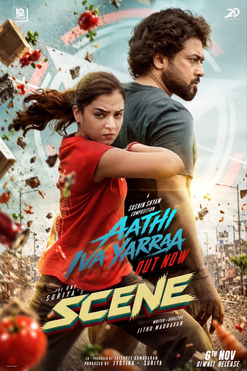 ZhagaramOffl's tweet photo. It’s time to vibe! First single from #Scene is out now! 🎶🔥

Aathi Iva Yarraa (Tamil) ▶️ https://t.co/HS8SAmOVXz 

Ammo Idi Evarraa (Telugu) ▶️  https://t.co/8u26dKahHe

Tamil
 🖋️ +🎤 = @rajpriyan007

Telugu
🖋️@RakenduMouliv
🎤#Vinayak

@Suriya_offl @jithumadavan #Jyotika #NazriyaFahadh #Naslen @sushintdt @Ashwini90372999 @masharhamsa_ @_VishnuGovind @ChethanDsouza @Dravid_Selvam @kabilanchelliah @rajsekarpandian @2D_ENTPVTLTD @GokulamMovies @SonyMusicSouth @SceneTheMovie @Linqmarqet @ursvamsishekar @prosathish