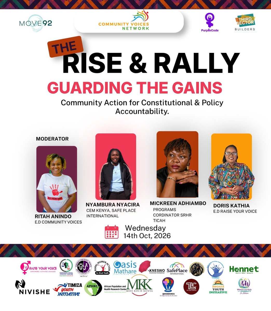 RitahAnindo's tweet photo. GUARD THE GAINS!
At #RiseAndRally2026, we’re bringing movements together to strengthen collaboration, protect SRHR progress and build what comes next.
Because we rise stronger together.
@ReproRightsAFR
@aphrc
@RaiseYourV_oice
@NivisheF
#WhenTheySeeUs #CommunityVoices https://t.co/UZSfZPxTes