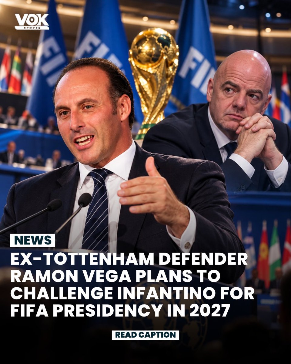 voksports's tweet photo. Former Spurs defender Ramon Vega announces plans to run for FIFA president in 2027, challenging Gianni Infantino and calling for major governance reforms.
Follow Vok Sports for more stories like this.
#FIFA #RamonVega #Football #VokSports https://t.co/rsjMERkPej