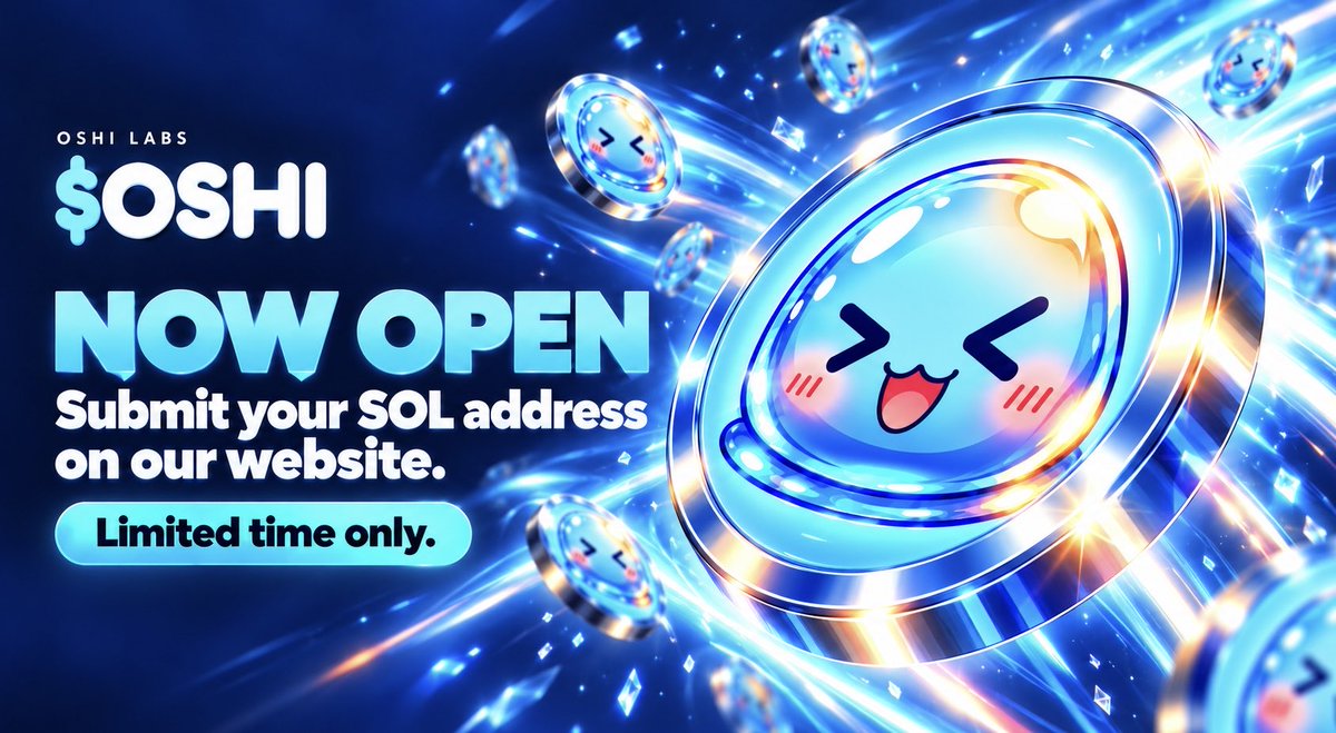 oshilabs's tweet photo. $OSHI has landed.

Solana addy drop is now open.

Limited time only.
https://t.co/x4E8TZyype https://t.co/HBpVAOR4uu