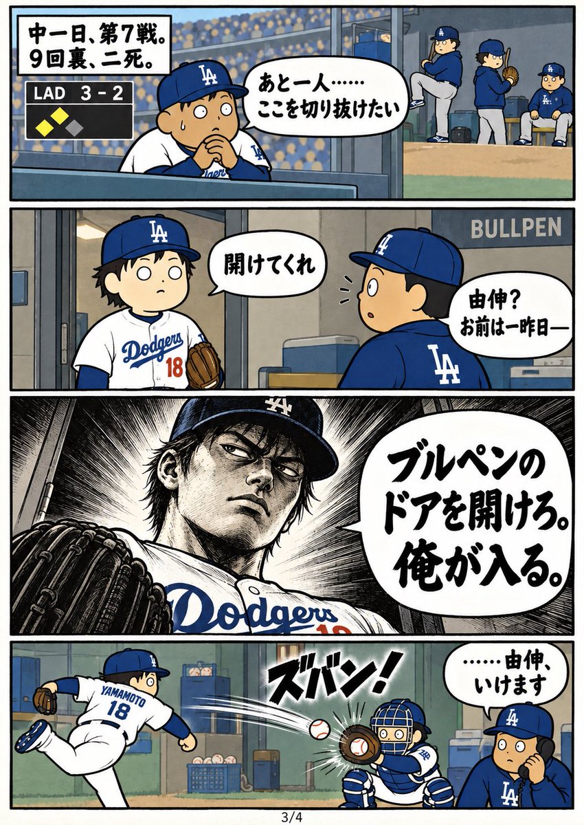 ohtanicomics's tweet photo. 山本由伸の「言ってない名言」を
全部信じた世界線16コマ https://t.co/prb4sy42sC