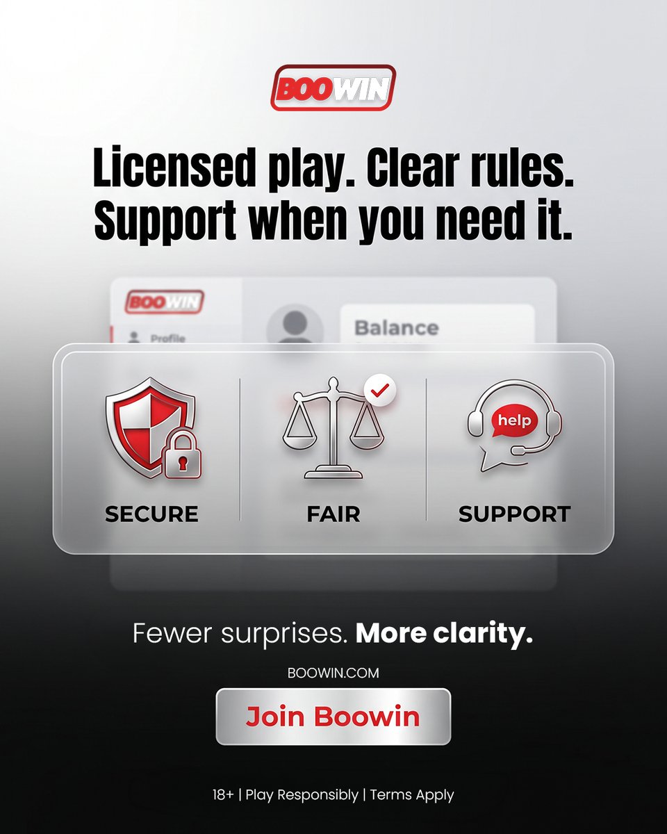 BOOWINcasino's tweet photo. 🔒 Trust starts with clear rules. ⚖️ More clarity and 💬 support when you need it.
Fewer surprises. More clarity. Discover Boowin.
18+ | Play Responsibly | Terms Apply
#Boowin #ClearRules #PlayerSupport #PlayResponsibly #MoreClarity https://t.co/vPPbLCAlLV
