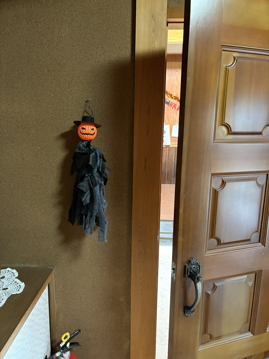 ishikawa_syodo's tweet photo. 生徒と一緒にハロウィンの飾り付けした🎃✨

指示は子どもがして、画鋲が刺さりにくい所だけ私がした。
私がしないような飾り付けになって、良かった🥰✨

ちなみに、1枚目の画像は玄関なんだけど、ぬいぐるみは父が子供達のために用意して並べました😂 https://t.co/12kcHuwHiw