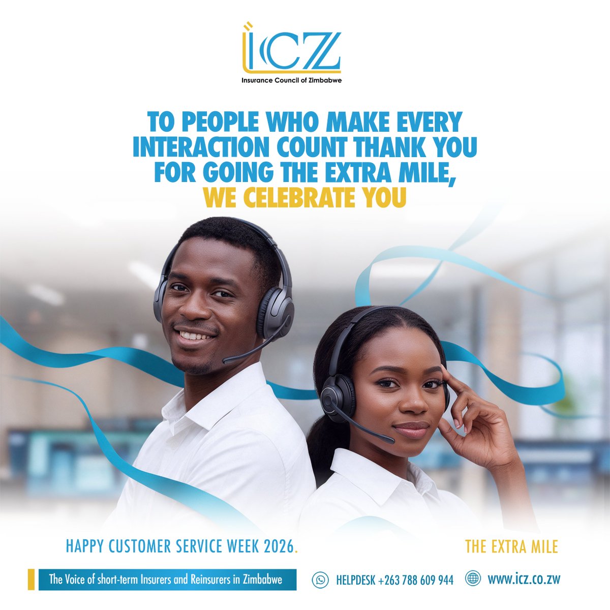 InsuranceZw's tweet photo. To the incredible professionals who turn everyday moments into lasting trust, thank you!  Going the extra mile is about empathy, patience, and making every interaction count.

This Customer Service Week 2026, the Insurance Council of Zimbabwe celebrates the frontline champions dedicated to keeping our industry grounded, responsive, and reliable. We see you, and we appreciate you!

#CustomerServiceWeek2026 #ICZ #GoingTheExtraMile