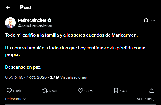Jaen_Mashiaj_'s tweet photo. - TVE tenía preparado el especial "Muerte Mari Carmen"
- El País tenía preparadas las columnas de su muerte
- Pedro Sánchez tenía preparado el tuit de su muerte
- En sol tenían preparados todos los carteles de su muerte

Todo el mundo sabía que iba a morir y deseando que sucediera para explotarlo en beneficio propio. Y luego nos hablan de buitres.
