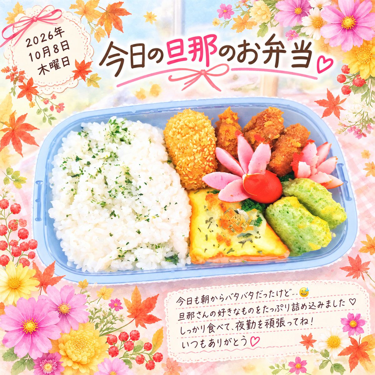 apex_wingman_'s tweet photo. 今日の旦那のお弁当😋🍴🍱♬*

『しそご飯・ごまカボチャ・トンカツ・タコさんウインナー・ハムエッグカップ・とうもろこしの磯辺焼き』

今日も無理なく夜勤
頑張ってきてね✊✨

#お弁当

@yaMm6U5QshyigOk https://t.co/VhsONf1ziD