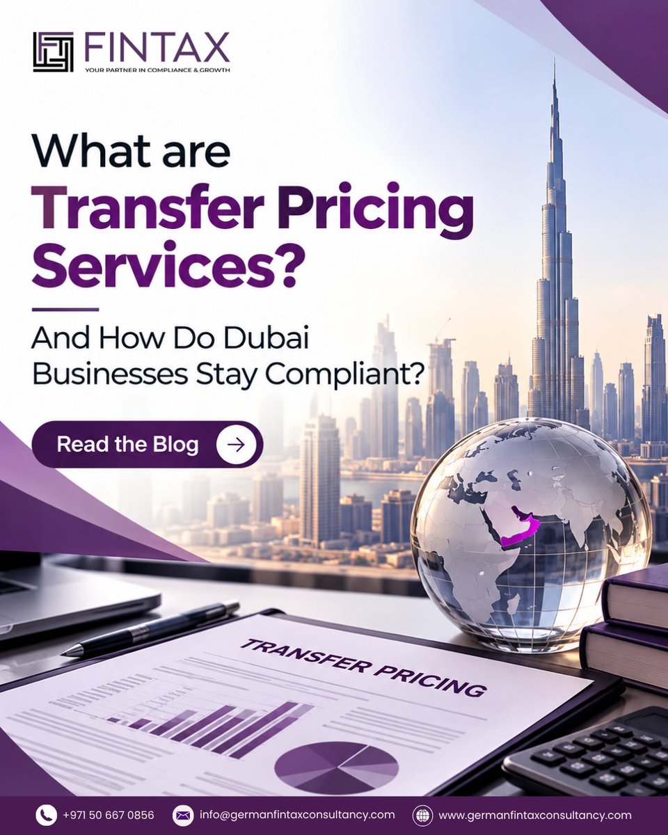 germanfintax's tweet photo. What are Transfer Pricing Services?
For Dubai businesses dealing with related-party transactions, understanding transfer pricing is essential for maintaining UAE tax compliance.
Read the full guide: https://t.co/kBWBPESnm1
#TransferPricing #UAECorporateTax #TaxCompliance https://t.co/XnTOdkJmHg