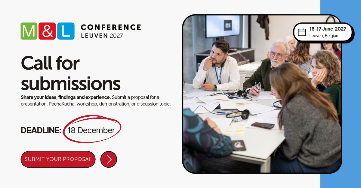 MediaLearning's tweet photo. 📢 Submit your proposal for Media &amp; Learning 2027! 

The annual Media &amp; Learning conference will take place on June 16-17 in Leuven, Belgium. Join educators and innovators exploring media’s role in transforming education. 

Submission 👉 https://t.co/gRX6hLyVHx 

 #MandL27 https://t.co/fEwmJjEO3U