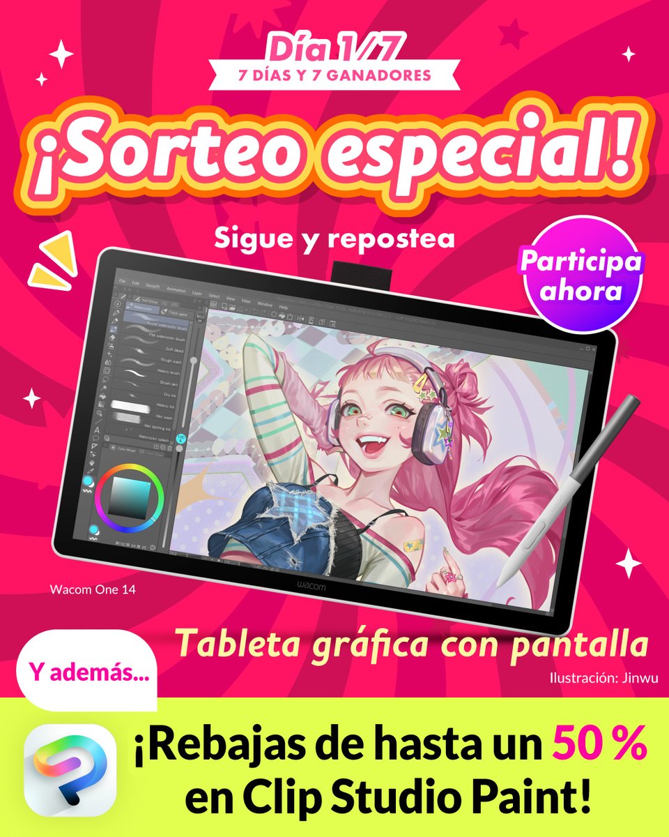 clipstudiopaint's tweet photo. ¡Llévate una tableta gráfica con pantalla!
¡Sorteamos una diaria, seis en total!✨

¡La de hoy podría ser tuya!
¡Tan solo síguenos y republica este post para participar! El sorteo termina el 15 de octubre a las 8:00 GMT. 
https://t.co/Hyq4ciNyuR https://t.co/Ynjkhmmnv0