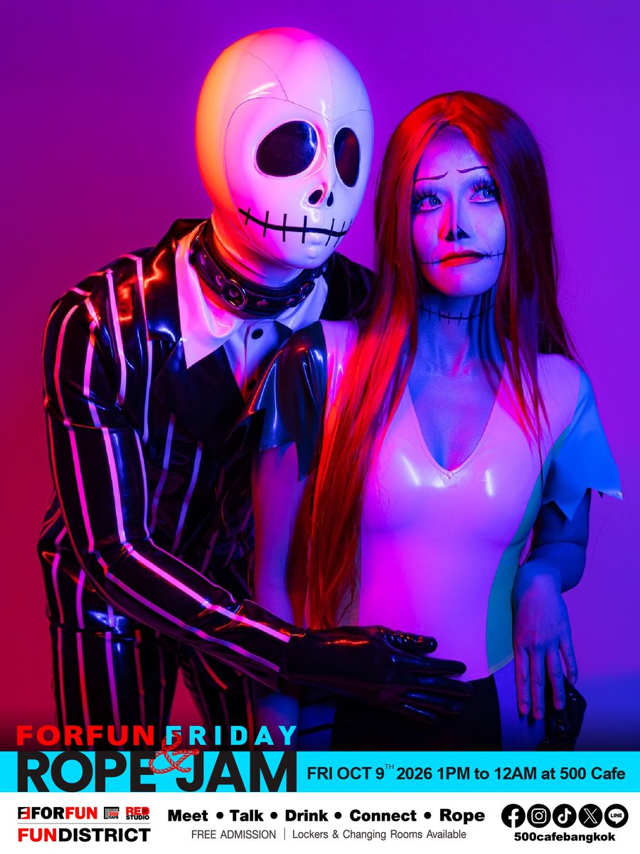 500cafebangkok's tweet photo. FORFUN FRIDAY & Rope Jam
📅 Oct 9, 2026
⏰ 1 PM – Midnight
(Rope Jam starts at 7 PM)
📍 @500cafebangkok
Welcome to 500 Cafe | The Community Cafe in Bangkok
FREE Admission / Lockers & changing rooms are available.
Latex @forfunbangkok
#forfunfriday #ropejam #forfunbangkok https://t.co/WsiQB2fS1f
