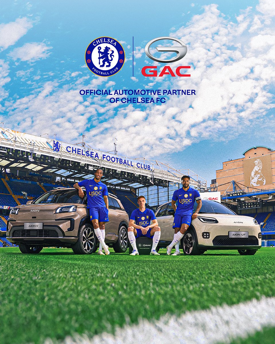 ChelseaFC's tweet photo. Two global brands. One shared drive. 🔵🤝

We’re proud to welcome @GAC_MOTOR as Official Automotive Partner of the Chelsea FC men's team.