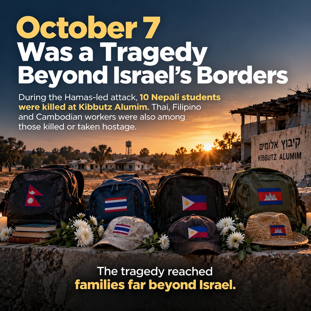 Bharat_ke_Dost's tweet photo. October 7 was a tragedy that crossed borders. ๐๏ธ
Lives from Nepal, Thailand, the Philippines and Cambodia were among those affected.
Remember the lives. Remember the families. Never forget. ๐ฎ๐ฑ
#October7 #NeverForget #Remembering7October #Israel #HumanStories https://t.co/OL836CsmKL