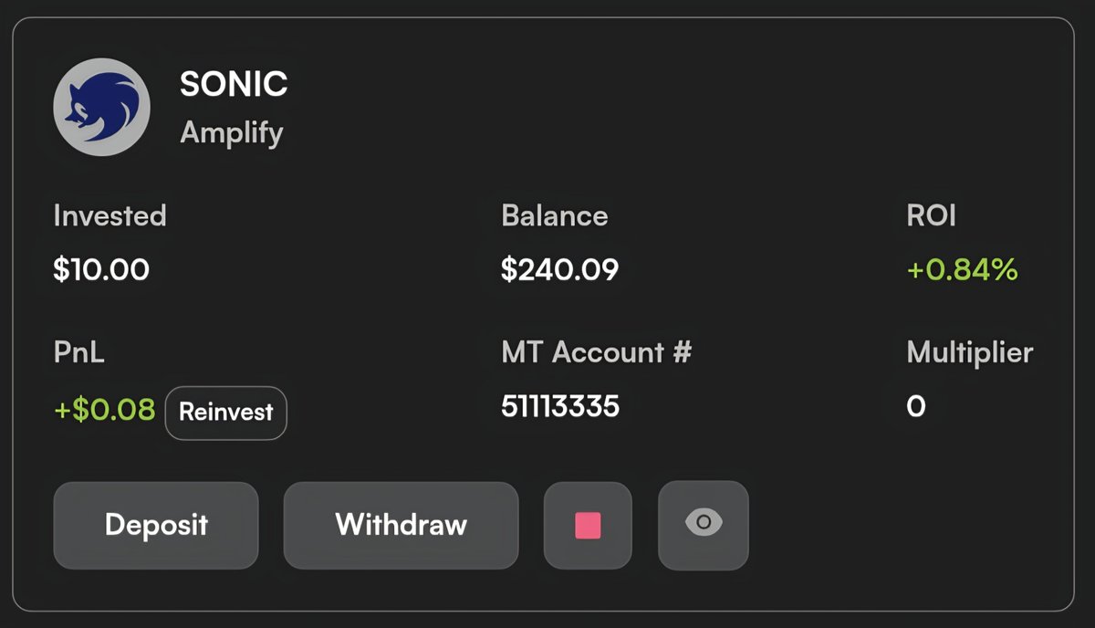 JH_688's tweet photo. 🦁 MY $10 COMPOUND EXPERIMENT

I started my second SONIC account with just $10.

My approach is simple:

💰 Account 1 = Personal capital
🌱 Account 2 = Reinvested trading profits + CopyX affiliate commissions

The goal? Document how the second account develops over time — including losses, fees and any additional commissions.

No guaranteed returns. Just a real experiment with real money.

Would you compound your profits or withdraw them? 👇

⚠️ Leveraged trading carries significant risk. I may earn referral commissions.

#CopyTrading #XAUUSD #Trading