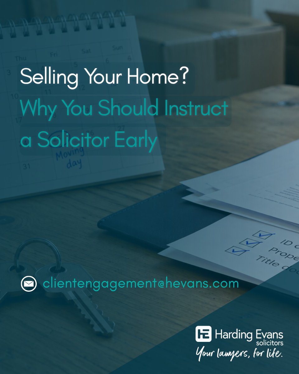 HardingEvans's tweet photo. 🏡 Selling your home? You don’t have to wait for an offer to instruct a solicitor.

In our latest guide, Wyn Williams, Head of Residential Conveyancing, explains how early preparation can help your sale get off to a smoother start.

Read the full guide: https://t.co/tDeD4OolCi https://t.co/drgqnimkjr