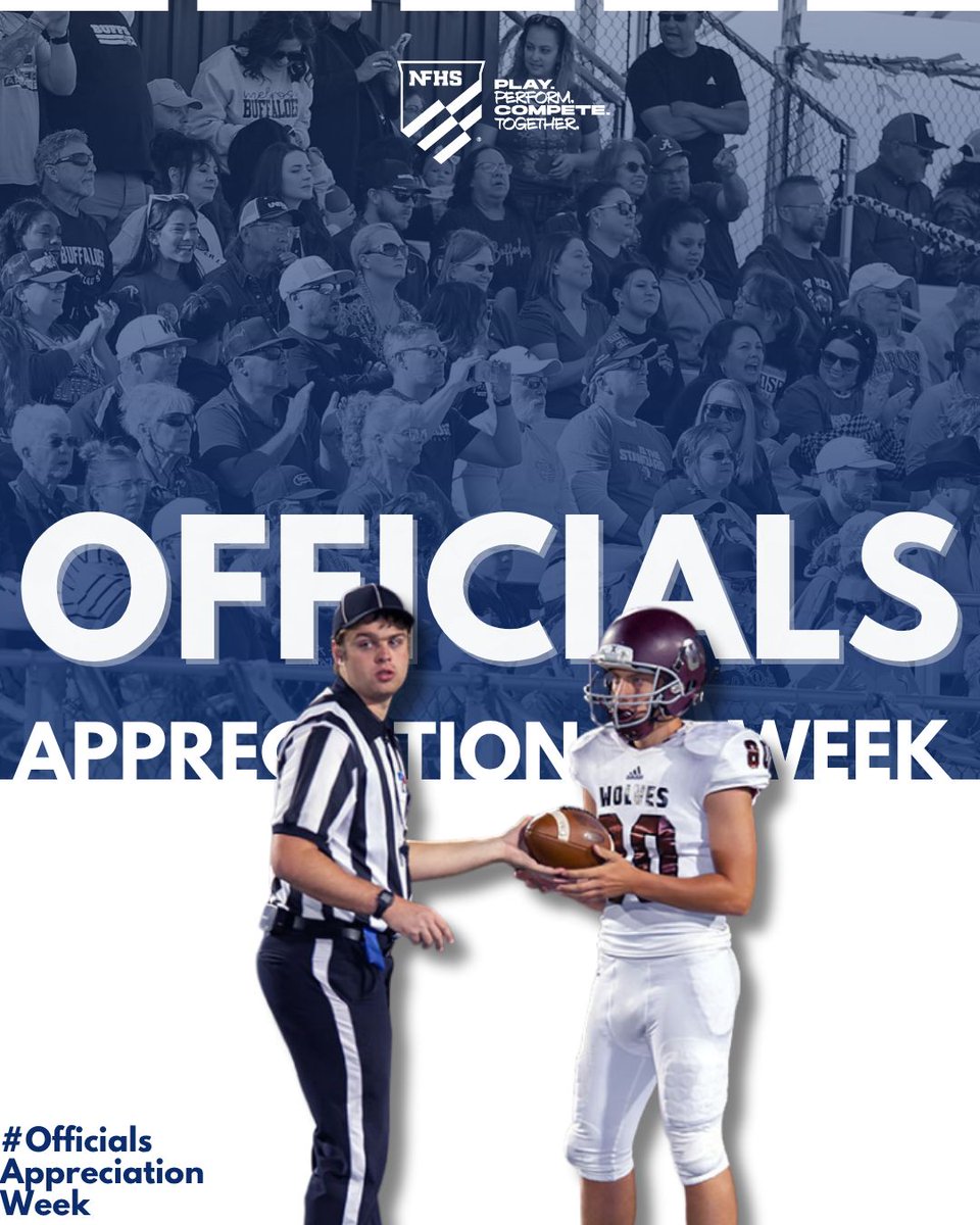 NFHS_Org's tweet photo. As Fall Sports Officials Appreciation Week comes to a close, there’s one thing left to say: THANK YOU! 🙏💙🎉

Thank you to the officials who bring consistency, integrity, and dedication to every contest and help make education-based athletics possible for students. 

We appreciate all that you do! 

#OfficialsAppreciationWeek