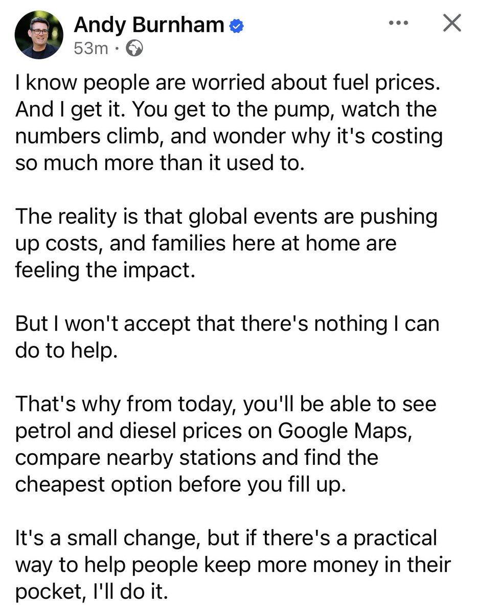 JamesMelville's tweet photo. This is unbelievable. The Prime Minister of the United Kingdom has offered his solution to rising petrol and gas prices by giving advice to use Google maps to find the cheapest petrol stations. Cutting fuel duty might be a bit more helpful to millions of cash strapped motorists. https://t.co/su5gwbED56