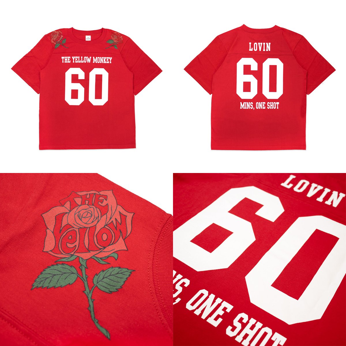 TYMSproject's tweet photo. 📢＜LOVINプロデュース＞
還暦Tシャツ 通販限定カラー
「LOVINの還暦レッドver.」販売決定！🌹

現在ツアー会場で販売中のものとは少し異なり、
フロントには「THE YELLOW MONKEY」
バックには「LOVIN」のデザインが追加されたスペシャルバージョンです✨️

販売期間は10/18(日)23:59まで。ぜひお早めにチェックしてください！

🔗ご購入はこちら
https://t.co/oS94XhAzrJ