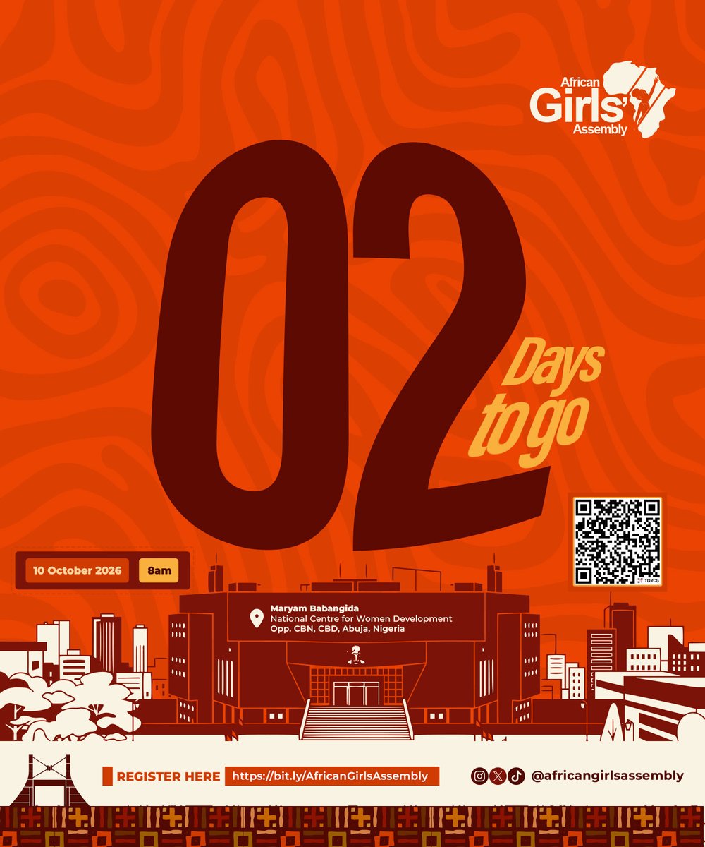AfricanGirlsA's tweet photo. 2 DAYS TO GO! 🌍🔥

The moment is almost here!

In just 2 days, the African Girls’ Assembly will open its doors to bold conversations, new connections, shared experiences, and a powerful celebration of girls’ voices and leadership. 💜

Are you ready????? https://t.co/6IgJbZZttA