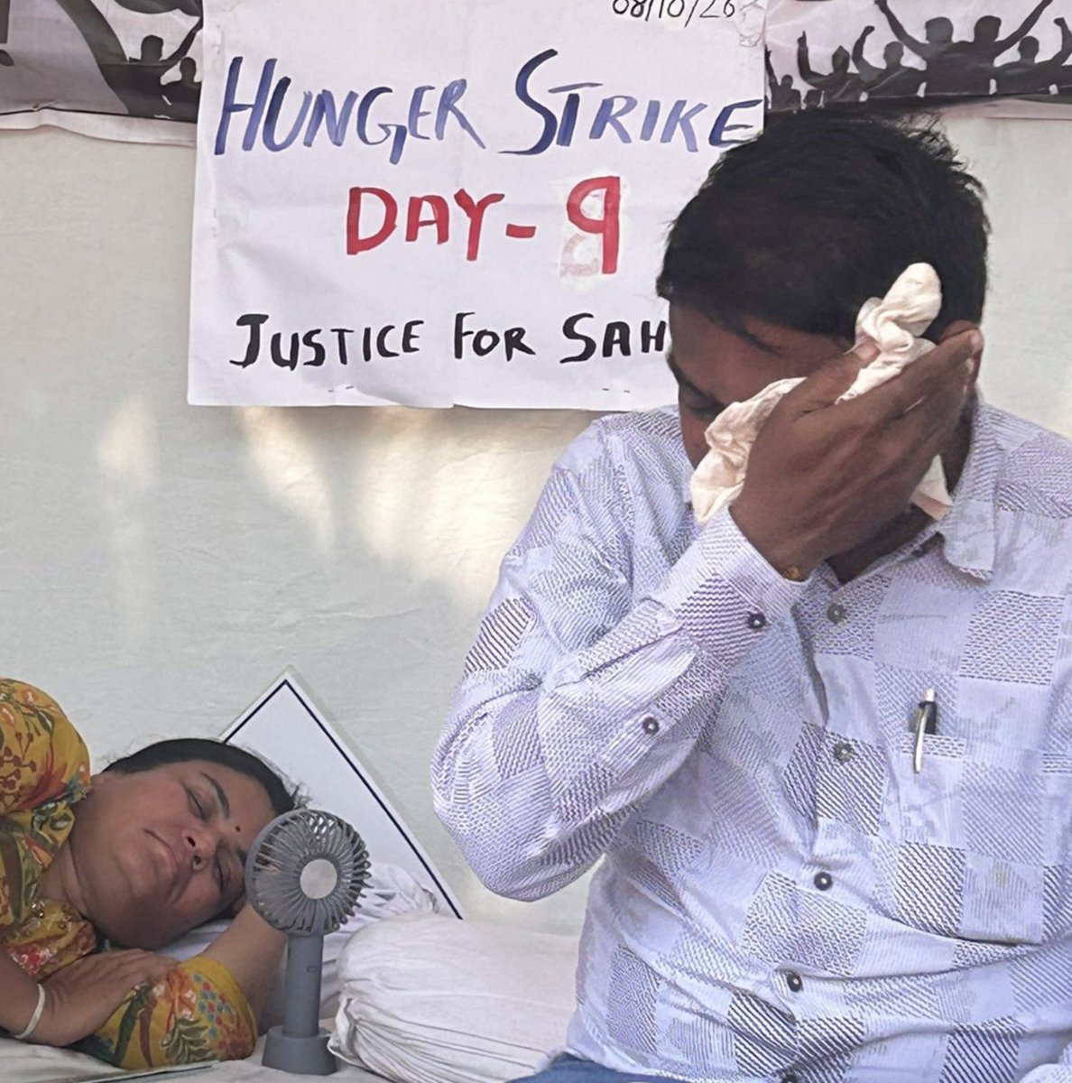 SurajKrBauddh's tweet photo. "Death is not our destiny." ❌

Savarna faculty kills dalit students. 💔

On the 9th day of Sahil Wakode's parents' hunger strike seeking justice, this case shows how the entire faculty, media, government and administration can work against them. https://t.co/gbatgL1yyL