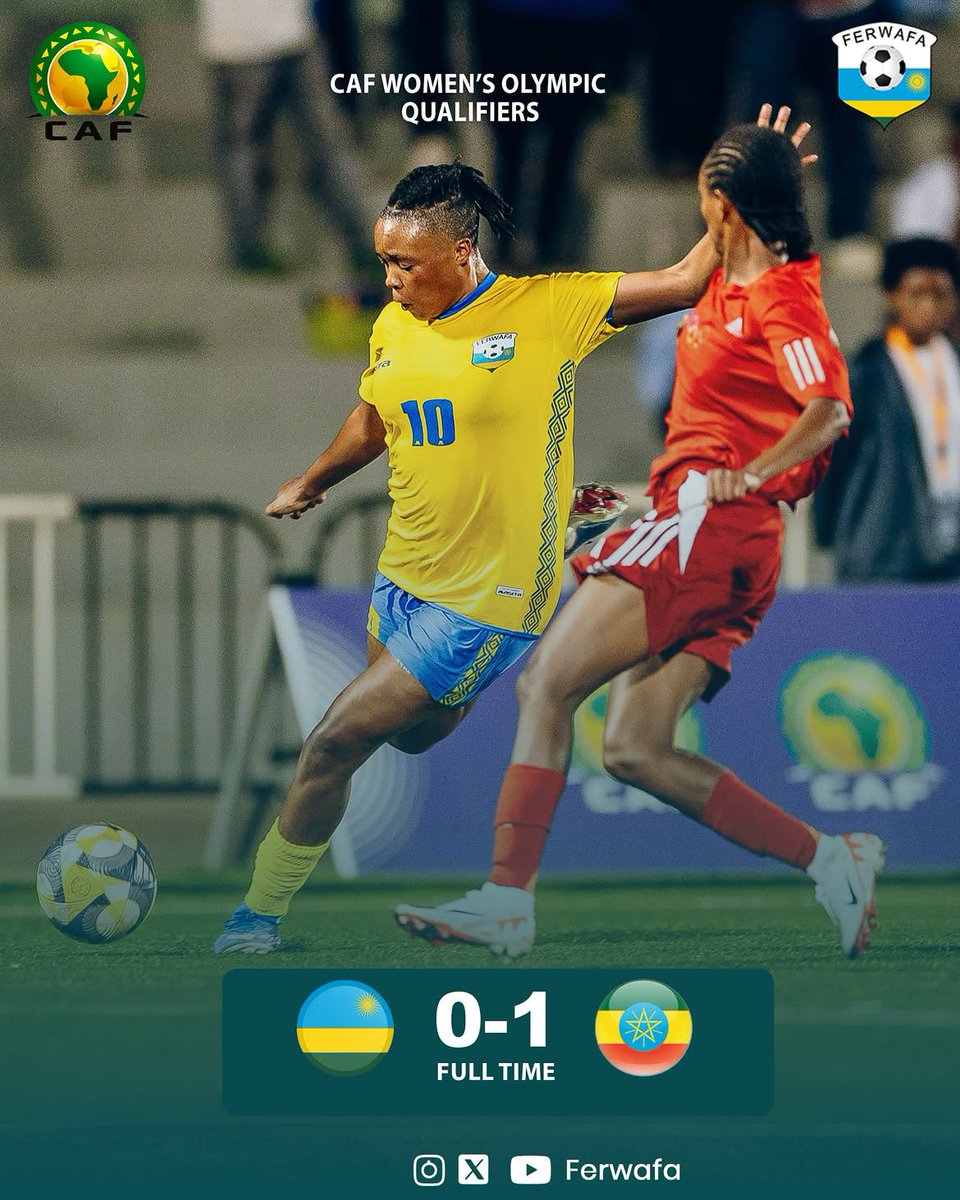 RwandaSport2day's tweet photo. Last night, She-Amavubi suffer a narrow defeat in the first leg of the CAF Women’s Olympic Qualifiers.

🇷🇼 FULL-TIME | Rwanda 0–1 Ethiopia 🇪🇹

The return leg is set for 13 October in Ethiopia, with Rwanda looking to overturn the deficit and advance. 🇷🇼

#SheAmavubi #Olympics2028 https://t.co/vCitQV4jI4