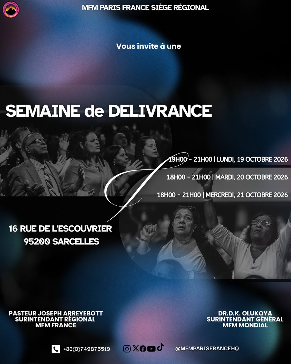 MFMPARISANNEXE1's tweet photo. Deliverance Week / Semaine de Délivrance
#DeliveranceWeek
#MFM
Psalm 50:15 / Psaume 50:15
KJV: "And call upon me in the day of trouble: I will deliver thee, and thou shalt glorify me."
LSG: « Et invoque-moi au jour de la détresse ; je te délivrerai, et tu me glorifieras. » https://t.co/HsINt1GYxR