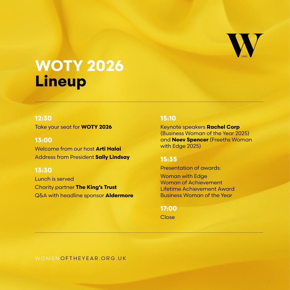 women_oftheyear's tweet photo. The wait is almost over! 🤩 

To help you get ready, we've shared the schedule for the day ahead so you know exactly what's in store. ⬇️

✨ Many thanks to our sponsors! 
@AldermoreBank @freeths @StratSols @dakotahotelsuk @PertempsJobs https://t.co/cZ73w4w2O8